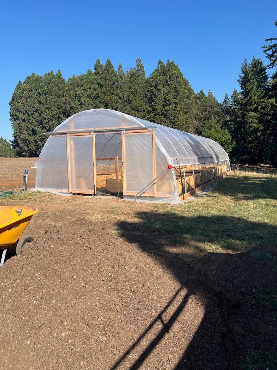 20' greenhouse kit built in Salem OR with barn sliding doors